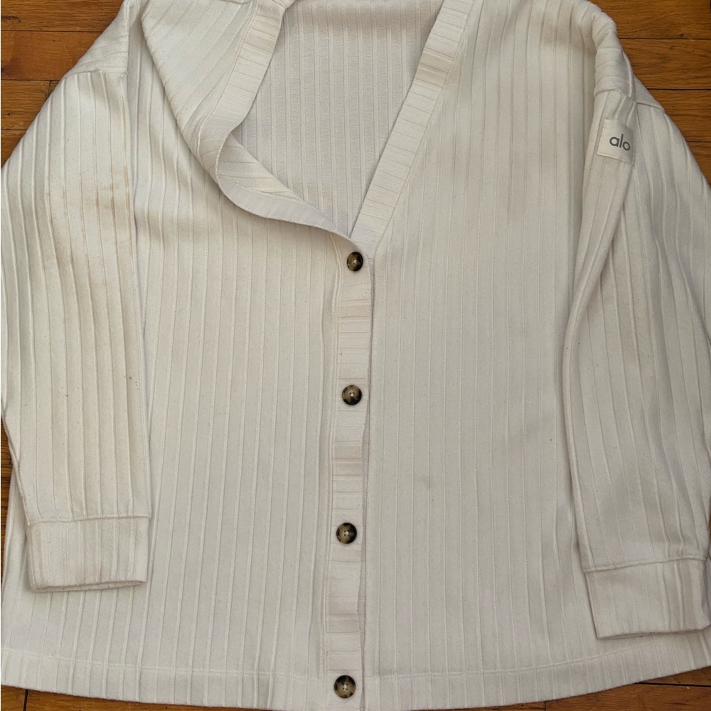 ALO Yoga Ribbed Take Comfort Cardigan white Size Large - Picture 3 of 5